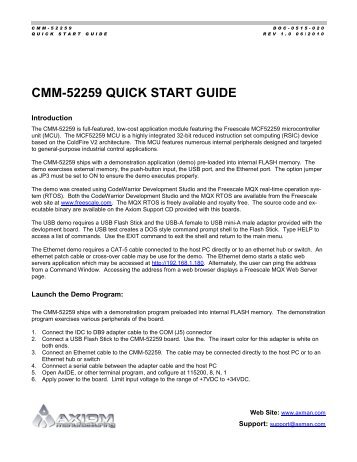 CMM-52259 QUICK START GUIDE - Axiom Manufacturing