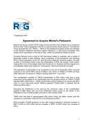 Agreement to Acquire Michel's Patisserie - Retail Food Group