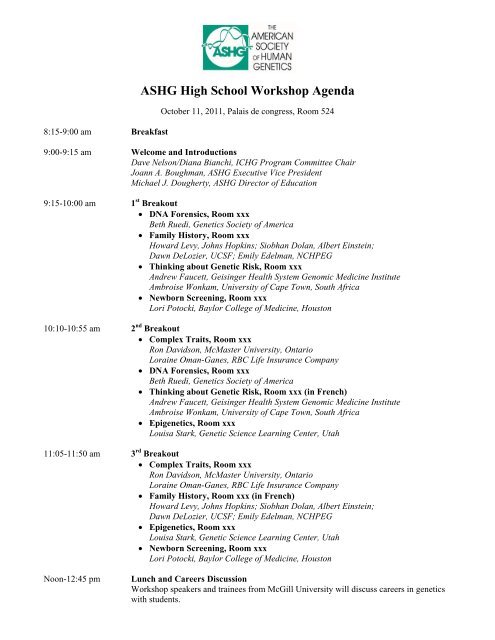 ASHG High School Workshop Agenda - American Society of Human ...