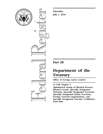 Part III Department of the Treasury