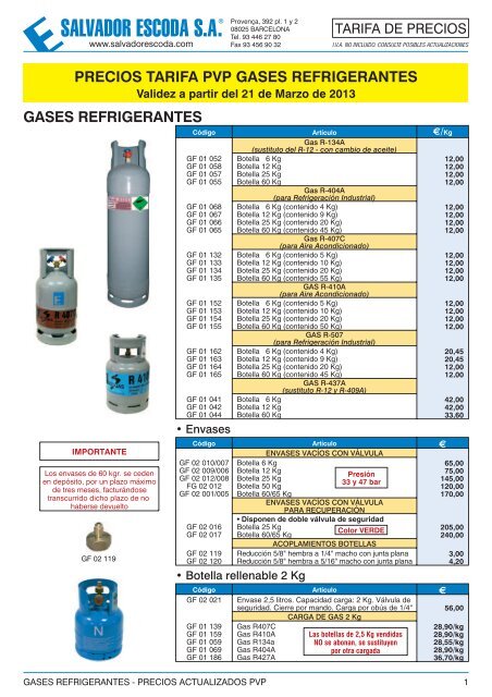 gases refrigerantes - Salvador Escoda SA