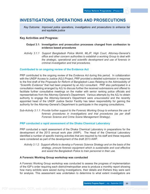 QUARTERLY PROGRESS REPORT - Police Reform Programme