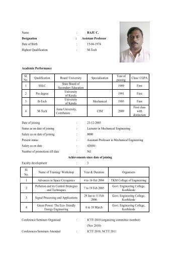 Name : RAJU C. Designation : Assistant Professor ... - Me.cet.ac.in