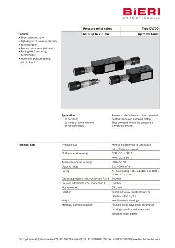 Pressure relief valves NG 6 up to 700 bar Type DV700 up to ... - Sea