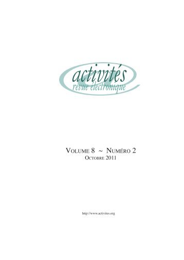 ActivitÃ©s - 2006 - Volume 3 numÃ©ro 2 - Revue Ã©lectronique