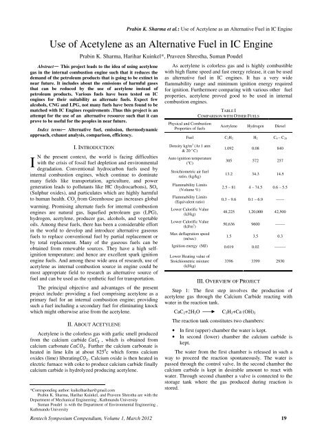 Use of Acetylene as an Alternative Fuel in IC Engine - Kathmandu ...