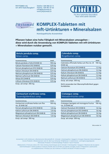 KOMPLEX-Tabletten mit mft-Urtinkturen + Mineralsalzen - Phytomed