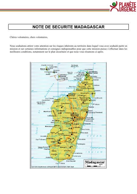 note de securite madagascar - PlanÃ¨te Urgence