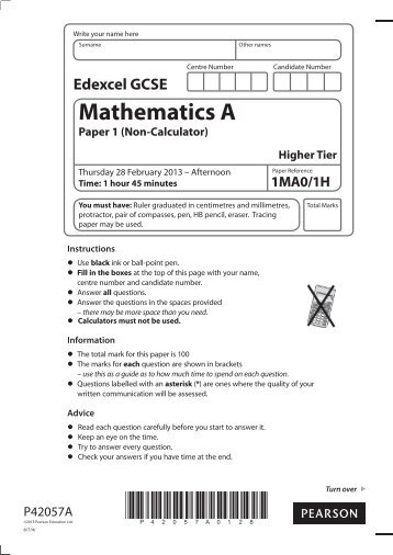 Paper 1 Non- Calculator - kesh gcse maths