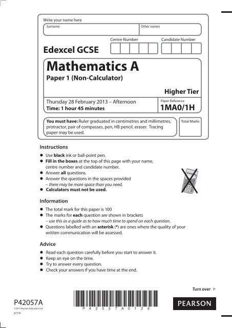 Paper 1 Non Calculator Kesh Gcse Maths