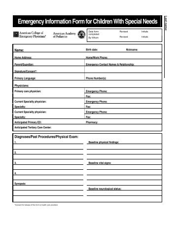 Emergency Information Form for Children With Special Needs