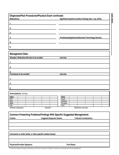 Emergency Information Form for Children With Special Needs