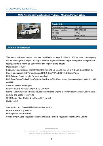 Newera car specs - Nissan Silvia S15 Spec R ... - Newera Imports