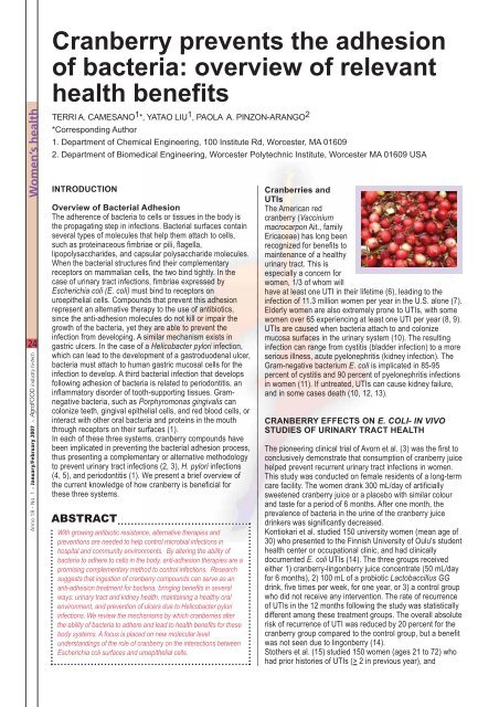 Cranberry prevents the adhesion of bacteria: overview of relevant ...