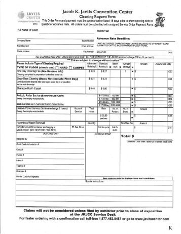 Javits Center Cleaning Request Form - Green Festival