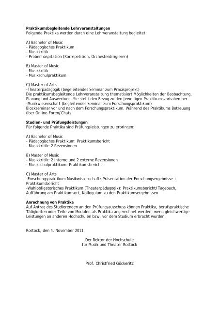 Praktikumsordnung - Hochschule fÃ¼r Musik und Theater Rostock
