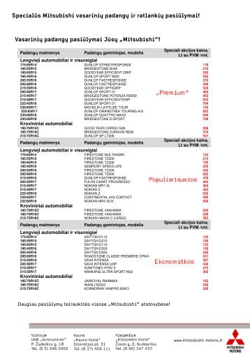 SpecialÅ«s Mitsubishi vasariniÅ³ padangÅ³ ir ratlankiÅ³ pasiÅ«lymai ...