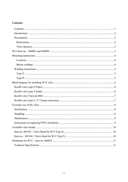 User manual for W15 sampling valve - Fagerberg