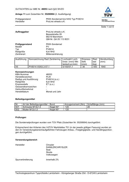 GUTACHTEN zur ABE Nr.  46053 nach §22 StVZO ... - MDCR.cz