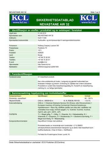 sikkerhetsdatablad nevastane aw 32 - Kolberg Caspary Lautom AS