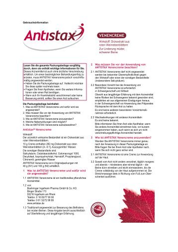 Beipackzettel Antistax Venencreme - DocMorris