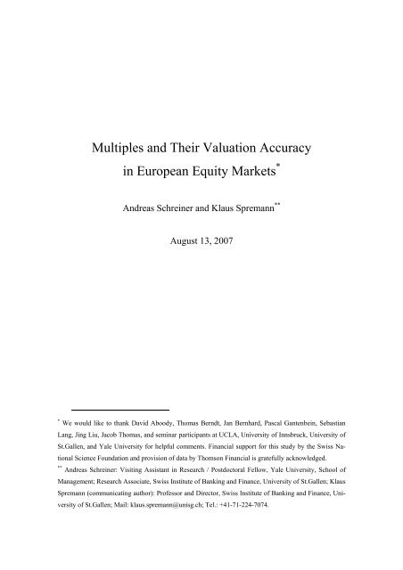 Multiples and Their Valuation Accuracy in European Equity Markets