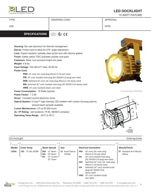 LED DockLight Spec Sheet - Energy Focus Inc.
