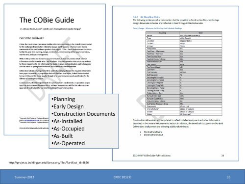 COBie 2012 update - US - BIM Task Group