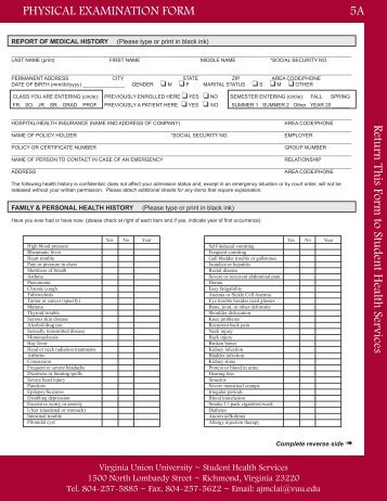 PHYSICAL EXAMINATION FORM 5A Return This Form to Student ...