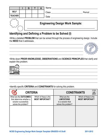 Engineering Design Work Sample Student Template 4/5