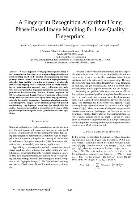 A Fingerprint Recognition Algorithm Using Phase Based Image A Fingerprint Recognition Algorithm Using Phase Based Image