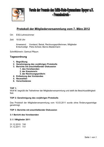 Protokoll der Mitgliederversammlung vom 7. März 2012