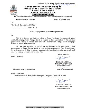 Engagement of Gram Rozgar Sevak - nrega, paschim medinipur