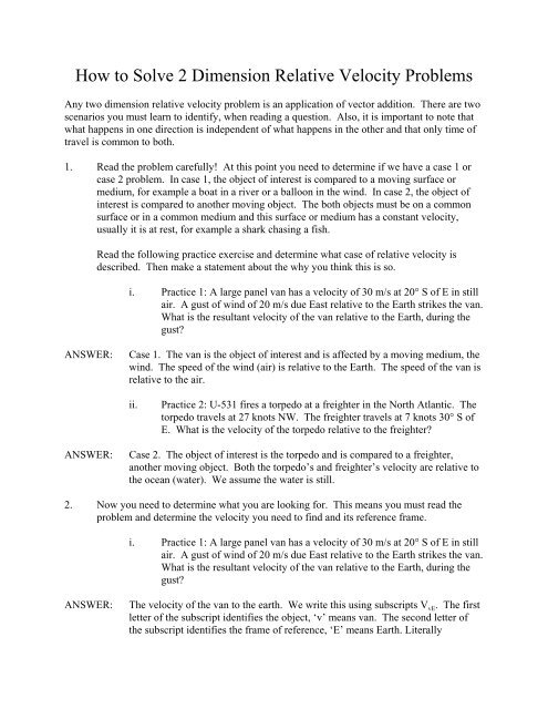 Y:\How to solve 2 dimension relative velocity problems.wpd