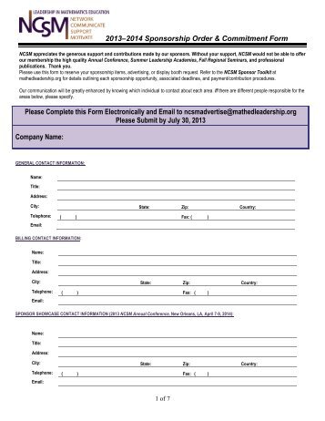 NCSM Sponsor Commitment Form