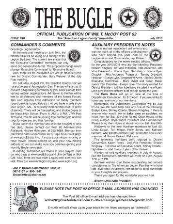 July Bugle 2010 - American Legion WM. T. McCoy - POST 92