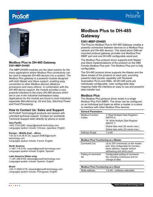 MBP DH485 Datasheet - ProSoft Technology