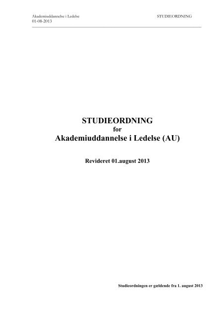 STUDIEORDNING Akademiuddannelse i Ledelse (AU) - KEA