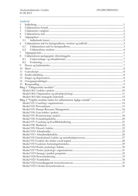 STUDIEORDNING Akademiuddannelse i Ledelse (AU) - KEA