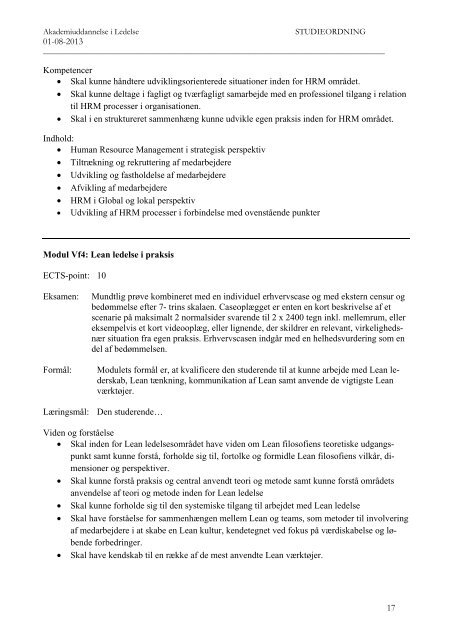 STUDIEORDNING Akademiuddannelse i Ledelse (AU) - KEA