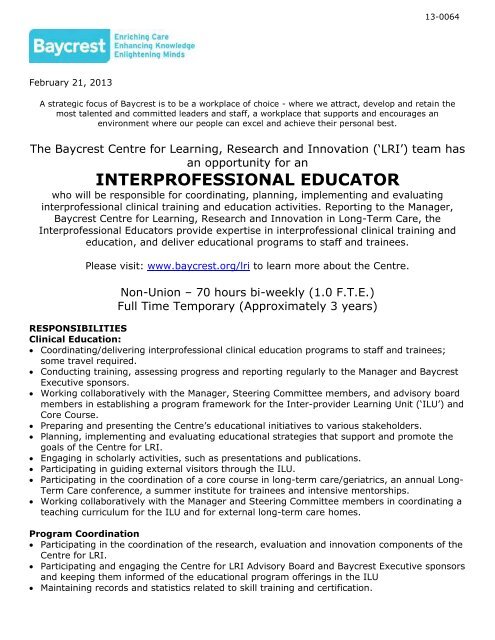 interprofessional educator - Lawrence S. Bloomberg Faculty of ...