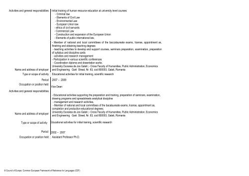 Europass CV - Facultatea de Drept - Dunarea de Jos