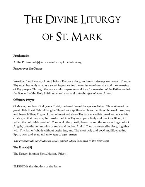 The Divine Liturgy of St. Mark