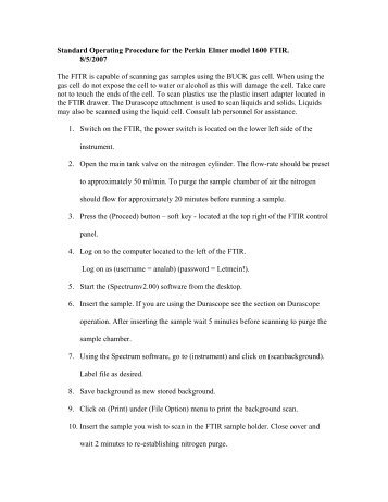 Standard Operating Procedure for the Perkin Elmer model 1600 FTIR