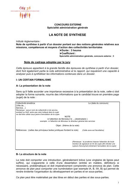 LA NOTE DE SYNTHESE - CDG38