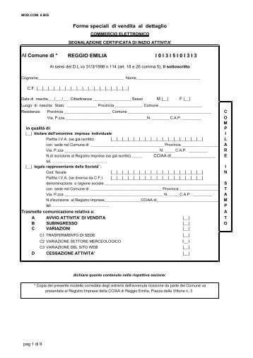 commercio elettronico COM 6 BIS SCIA - Comune di Reggio Emilia