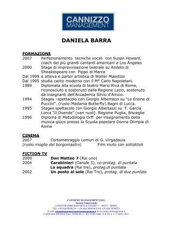 CV Daniela Barra - Cannizzo Management