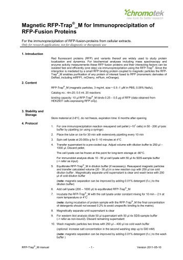 Magnetic RFP-TrapÂ®_M for Immunoprecipitation of ... - ChromoTek