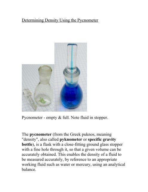 Determining Density Using the Pycnometer Pycnometer - empty ...