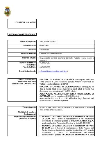 curriculum vitae - Comune di Cisterna di Latina